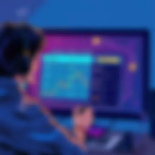 Illustration of a person transferring digital assets to Coinspot using a migration tool on a computer screen.