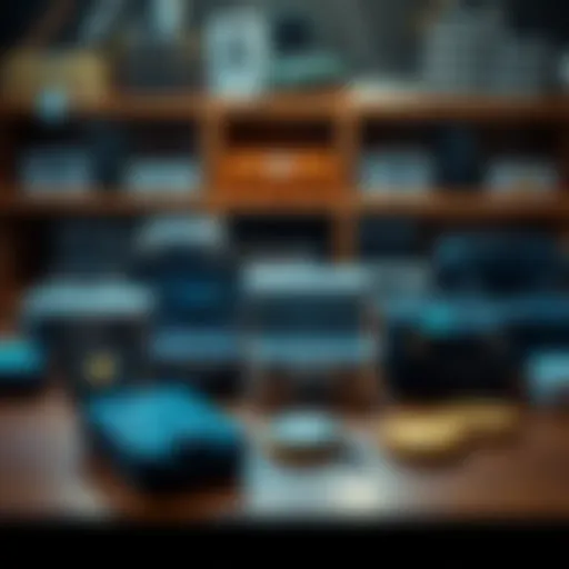 A selection of cold storage devices for cryptocurrencies on a table, showcasing various models and their security features.