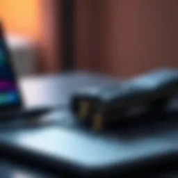 A cold wallet connected to a laptop, illustrating potential security risks for cryptocurrency storage.