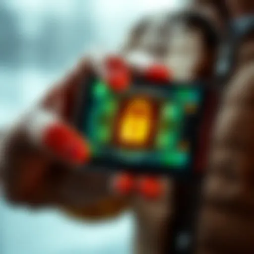 A close-up of a person securely holding a cold wallet device, with a digital screen displaying a padlock symbol for security.