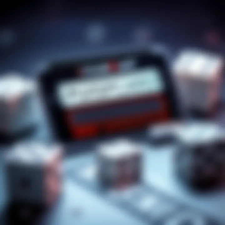Close-up of a ColdCard cryptocurrency device displaying a passphrase entry screen, surrounded by dice used for seed generation