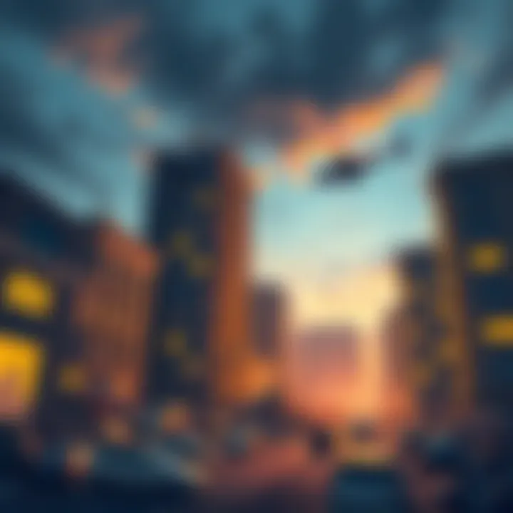 An illustration of crumbling buildings representing major exchange and lender failures in finance over the past decade.
