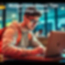 College student investing A college student analyzing investment options with a laptop and a small stack of cash, representing $100 challenge