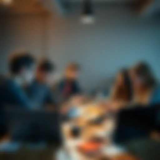 A group of first-year college students brainstorming ideas for hackathon projects, with laptops and notes spread out on a table.