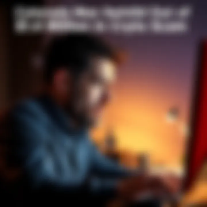 A distressed man looking at his computer in frustration after losing money in a crypto romance scam