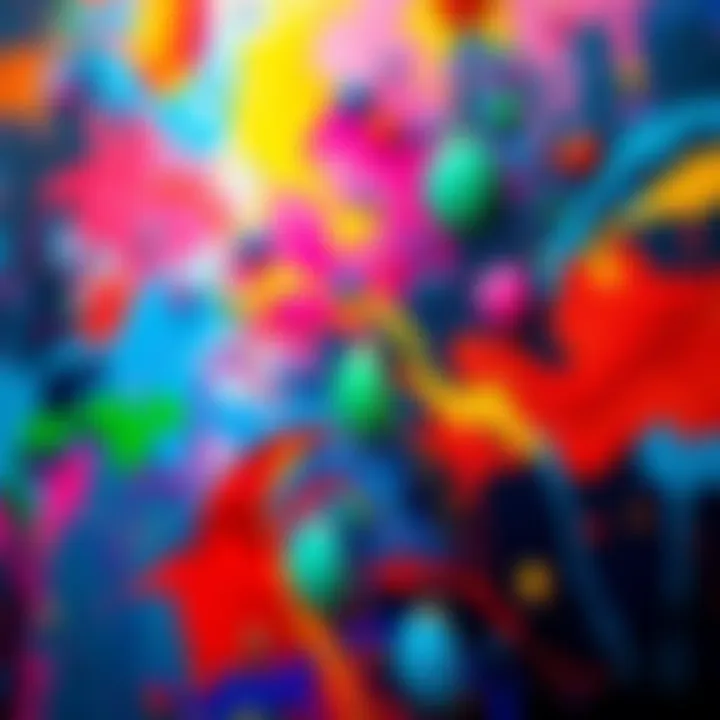 A vibrant abstract painting displayed for viewers to rate their thoughts