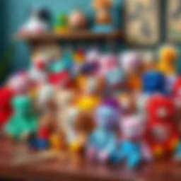 Colorful Beanie Babies Collection A vibrant collection of Beanie Babies displayed on a wooden table, showcasing popular characters and their unique designs.