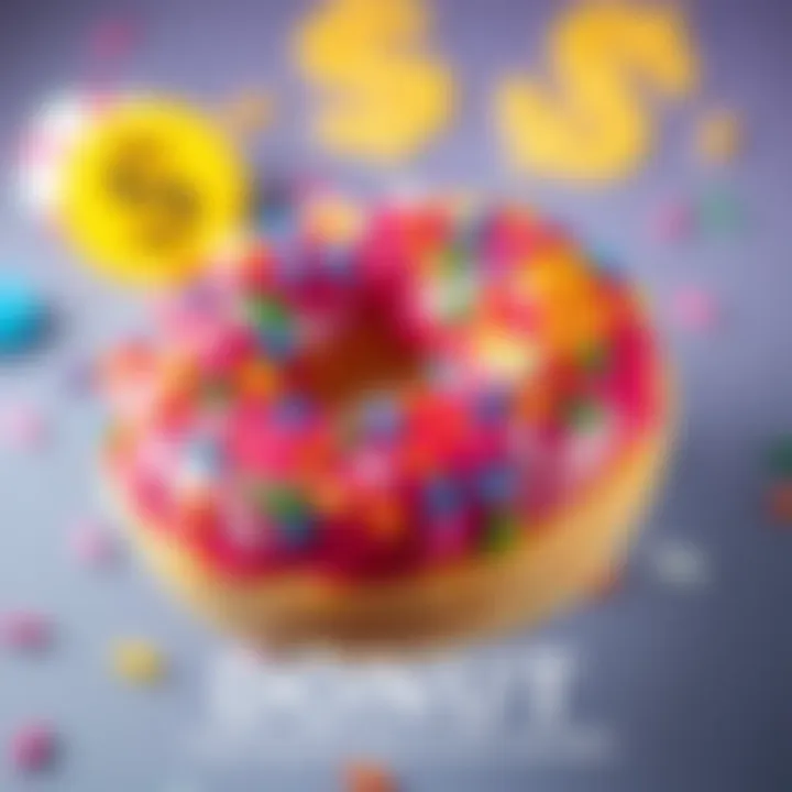 A vibrant donut topped with colorful sprinkles and money symbols, representing the blend of fun and finances.