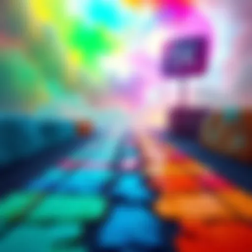 A vibrant path with various shades of colors leading toward a goal sign marked '1K'.