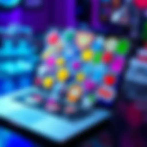 A laptop covered with vibrant cold stickers in various shapes and designs, showcasing creativity and fun placement.