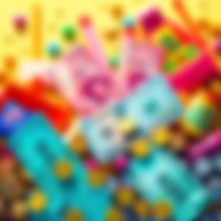 Colorful Money and Spending A vibrant illustration of various currencies surrounded by colorful spending items, representing earnings and financial choices.