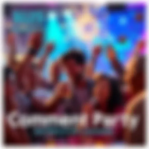 A lively scene depicting people celebrating together in a comment section, sharing thoughts and excitement for a $0.25 party