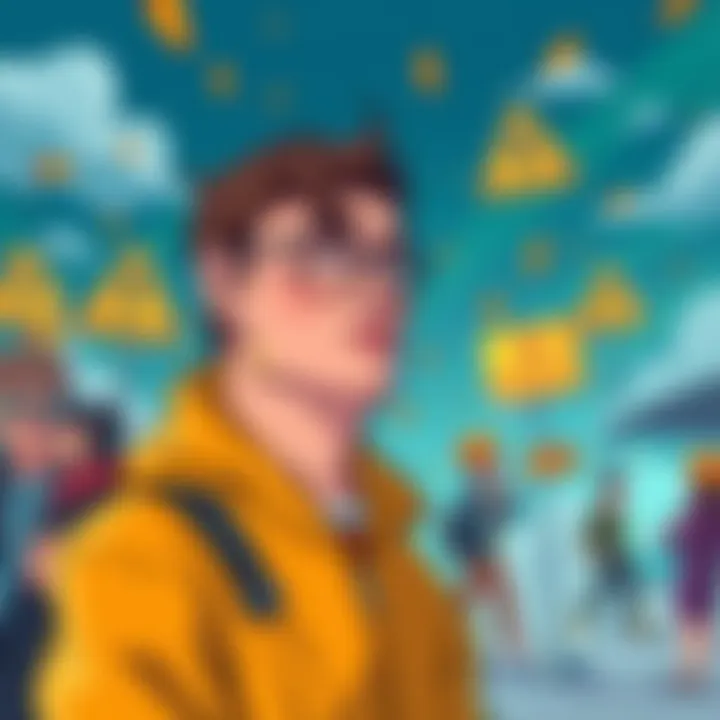 Common DeFi Mistakes Illustration An illustration showing people facing challenges in DeFi, like losing money due to chasing high yields and bridge risks, with warning signs around them.