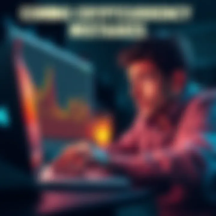 A worried person looking at a chart on a laptop, representing panic selling in cryptocurrency investments.