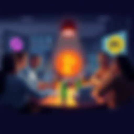 A group of people discussing the future of Pi cryptocurrency around a table, sharing ideas and opinions.