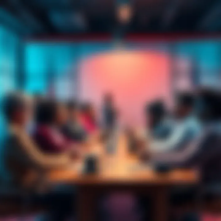 A group of diverse people engaged in a heated discussion around a table, expressing various opinions about a recent controversial decision.