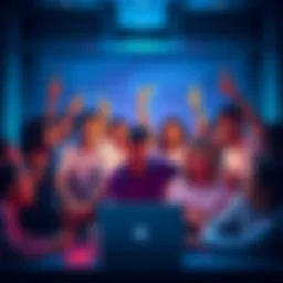 A diverse group of people collaborating on a digital platform related to blockchain technology, showing enthusiasm for decentralized finance initiatives.