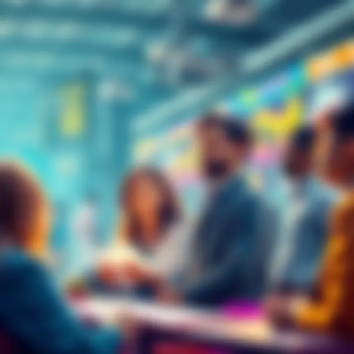 Engaging Community Dialogue A vibrant collage of diverse community members sharing ideas and insights