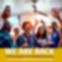 A group of people coming together with excitement and joy, sharing news and updates in a bright and welcoming environment.