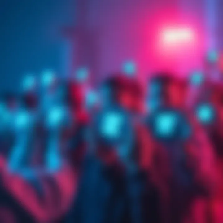 Group of people gathered around digital wallets displaying Pi coins, symbolizing unity and support for the Pi Network initiative.