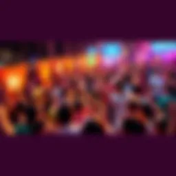 A vibrant community gathering with people enjoying events and activities together.