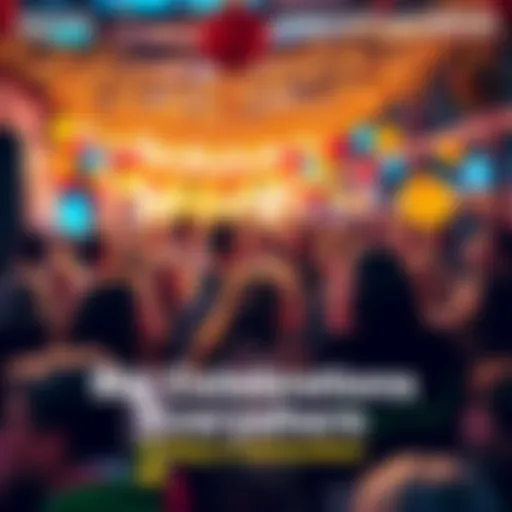 A lively gathering of people enjoying festivities together, with decorations and smiles all around.