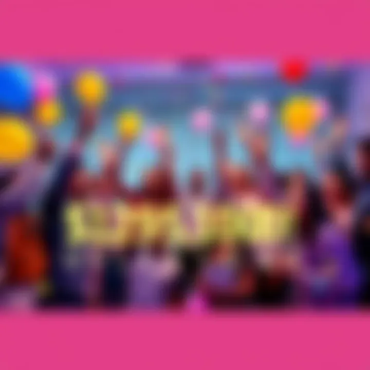 A group of people celebrating a financial milestone with confetti and balloons in a cheerful environment.
