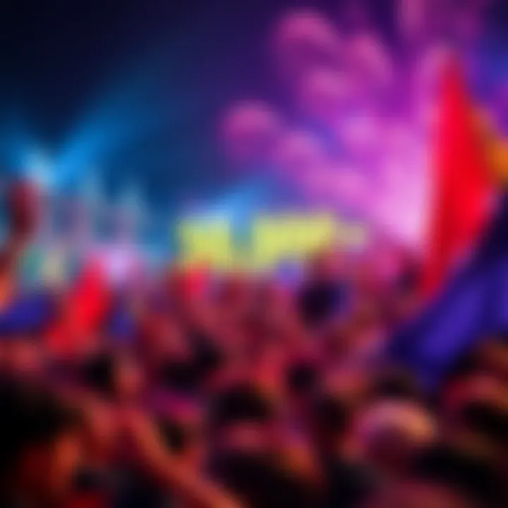 A vibrant gathering of 30,000 frens celebrating community growth with banners and smiles
