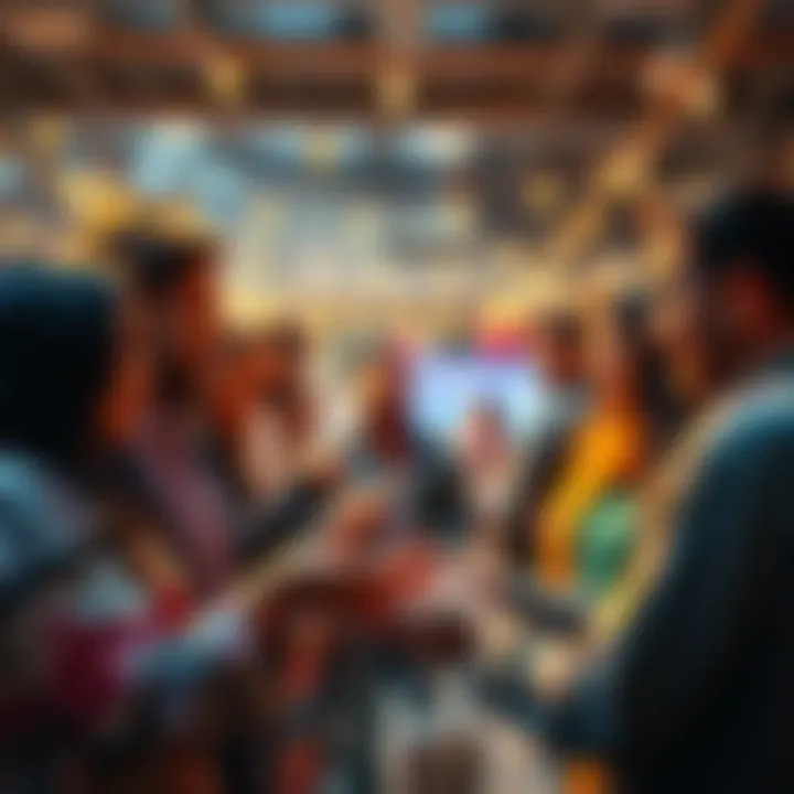 Community Connection Concept People sharing their wallet addresses for a surprise gift in a community gathering