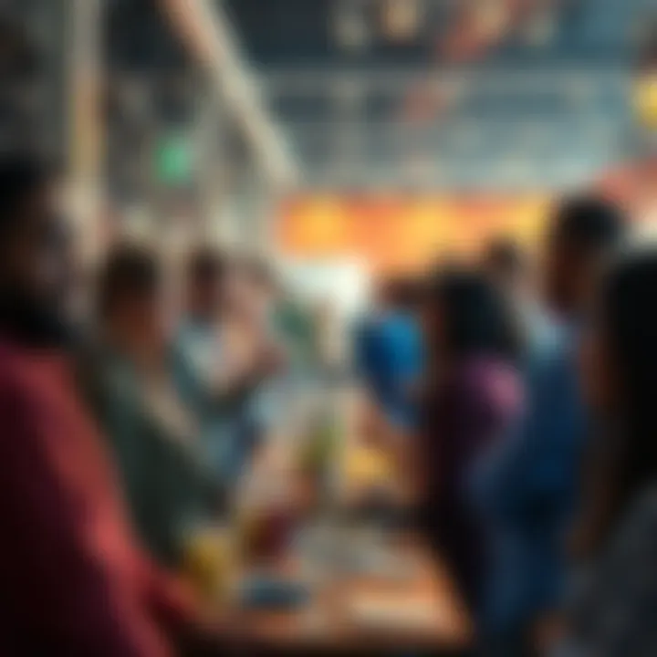 Community Engagement with Revpoints A diverse group of people discussing ideas and sharing experiences at a community event, highlighting engagement and connection through Revpoints.