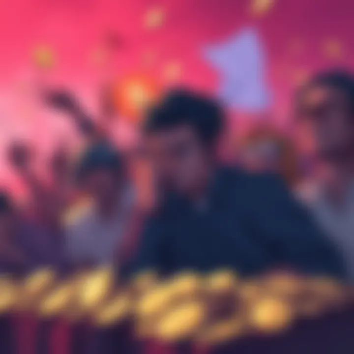 Community Frustration in Crypto An illustration depicting a frustrated cryptocurrency community amid declining trust and stalled progress.