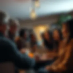 People of diverse backgrounds gather in a cozy community space, sharing smiles and enjoying each other's company.