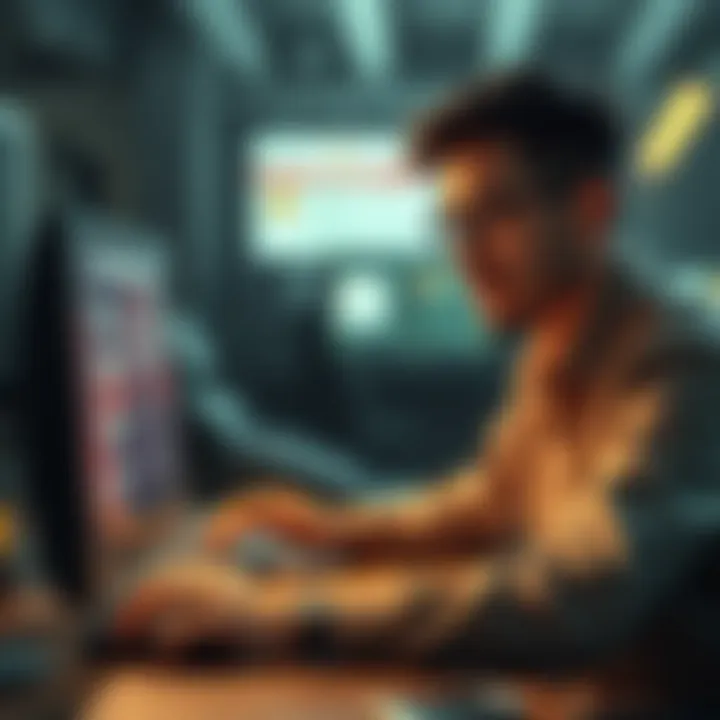 A frustrated community member sitting at a computer, looking at a closed discussion about Binance, with a concerned expression.