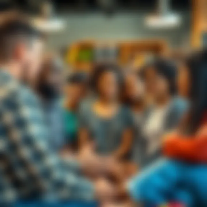 A group of diverse community members gather to discuss ways to support each other and address local challenges.