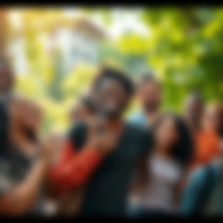 A group of diverse people smiling and supporting each other in a park setting, symbolizing hope and unity during challenging times.
