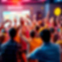 A vibrant online forum scene where people celebrate and encourage each other over Bitcoin discussions, showcasing a sense of community and positivity.