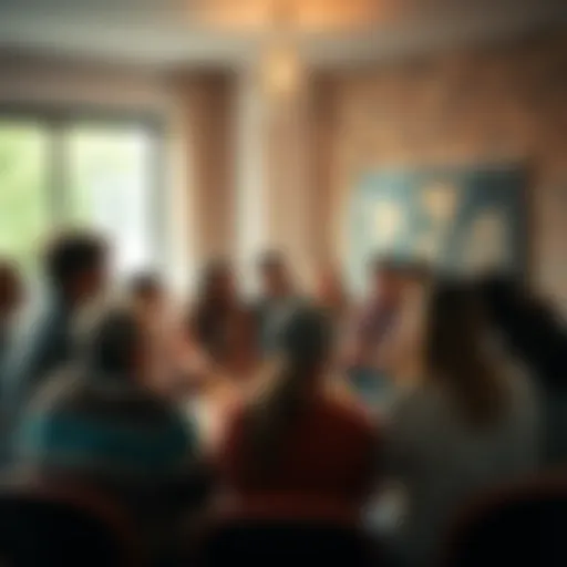A diverse group of people gathered in a circle, sharing experiences and supporting each other in a community meeting.