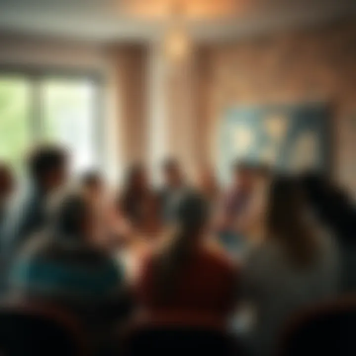 A diverse group of people gathered in a circle, sharing experiences and supporting each other in a community meeting.