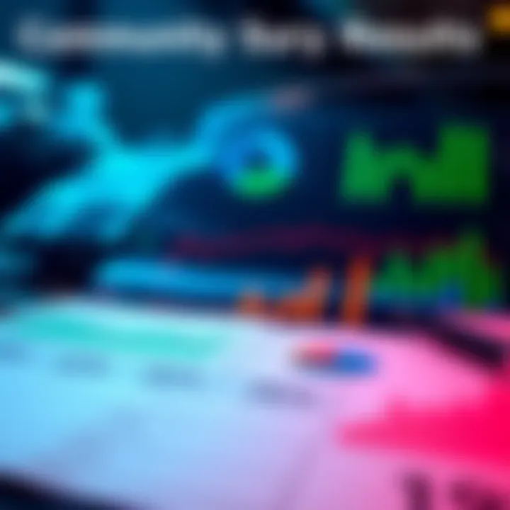 A graphic showing community survey results with charts and graphs, highlighting trends and opinions gathered over six months.