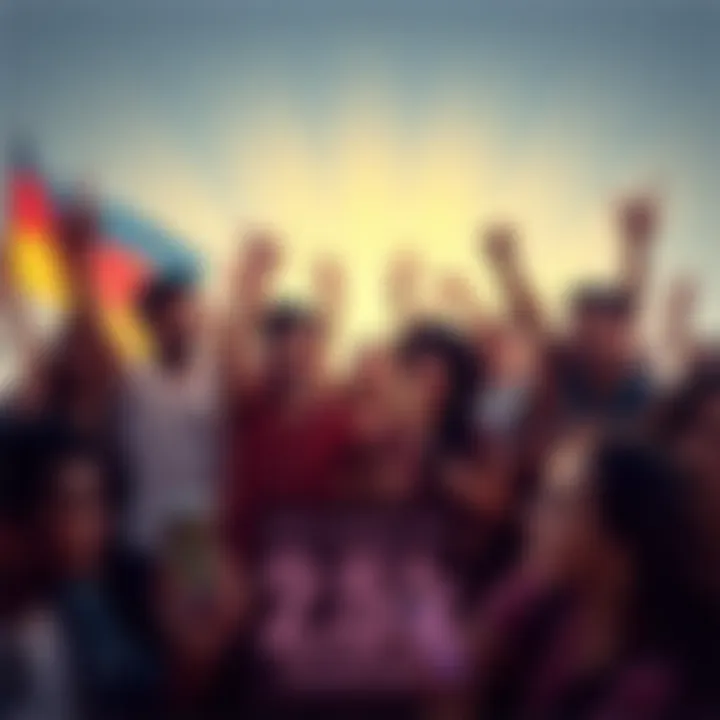 Community members celebrating together A diverse group of people coming together, holding banners and smiling, symbolizing unity and teamwork to overcome challenges