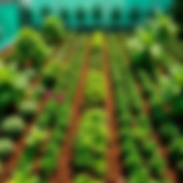 A lush green 10x10 garden plot showcasing various plants in organized rows