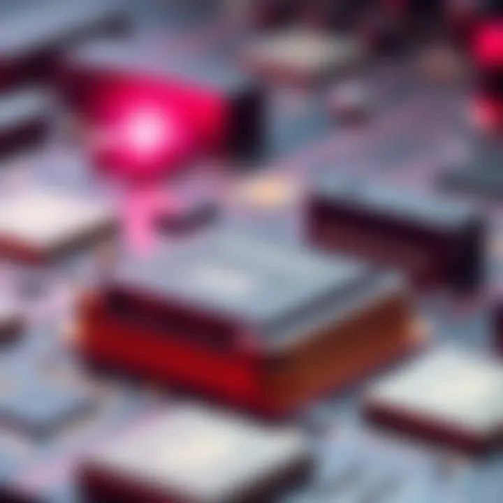 A close-up of computer chips with cryptocurrency symbols in the background, highlighting their future role in digital currency.