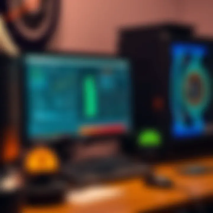 A computer screen showing crypto mining software while the computer runs on a desk with a power meter displaying energy usage.