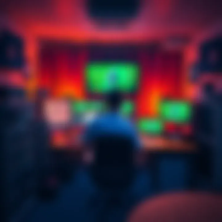 A person setting up a computer room with multiple screens and equipment for running an Ethereum node