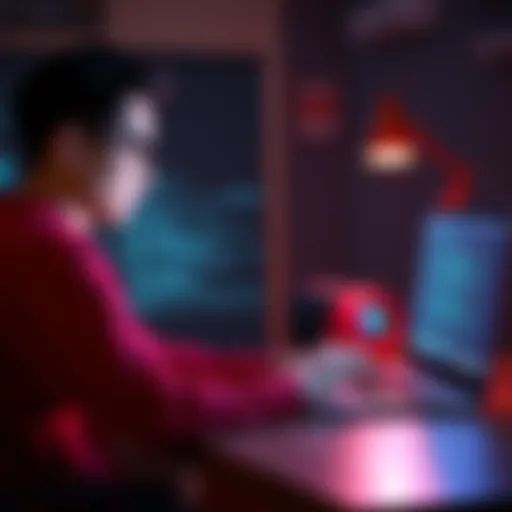 A person sitting at a desk with a laptop showing error messages, looking frustrated while checking settings.