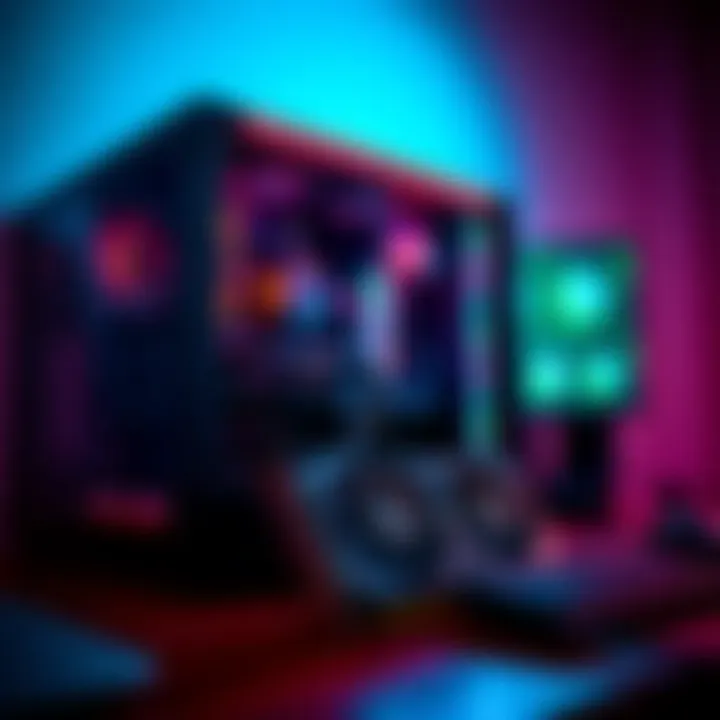 A powerful gaming computer setup featuring a graphics card and multiple NVMe SSDs for high-performance plotting.