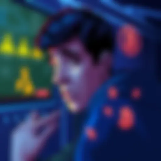 Illustration showing a worried crypto holder looking at a screen with warning symbols and a map of the UK, highlighting stolen addresses.