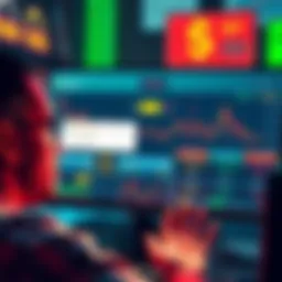 Concerned investor reviewing crypto exchange A worried individual looking at a computer screen displaying a cryptocurrency exchange, with a notification about fund verification.