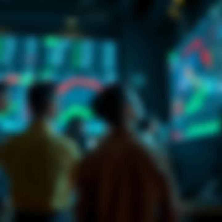 A group of worried people monitoring cryptocurrency charts on screens, displaying dropping altcoin values.