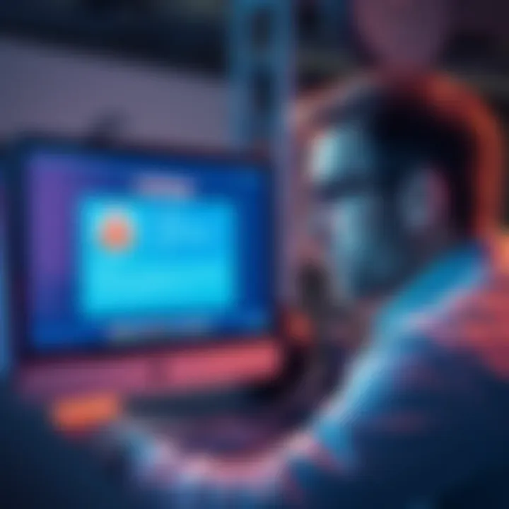 A worried investor looking at a computer screen displaying Coinbase's USDC interest scheme with a red warning symbol.